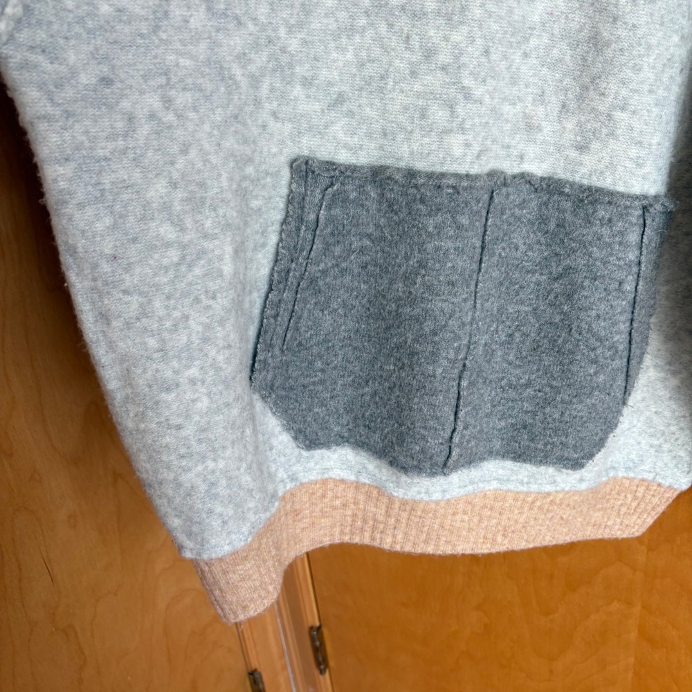 Free People Hoodie Women Large Grey Tan Colorblock Wool Blend Knit Sweater - Picture 10 of 13